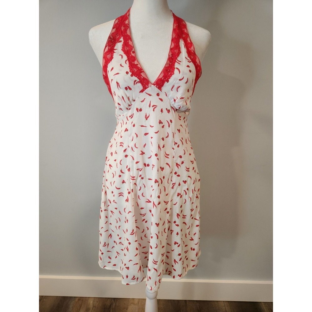 Wild Fable White Red Chili Pepper Lace Trim Halter Mini Dress Size: S Y2K Summer